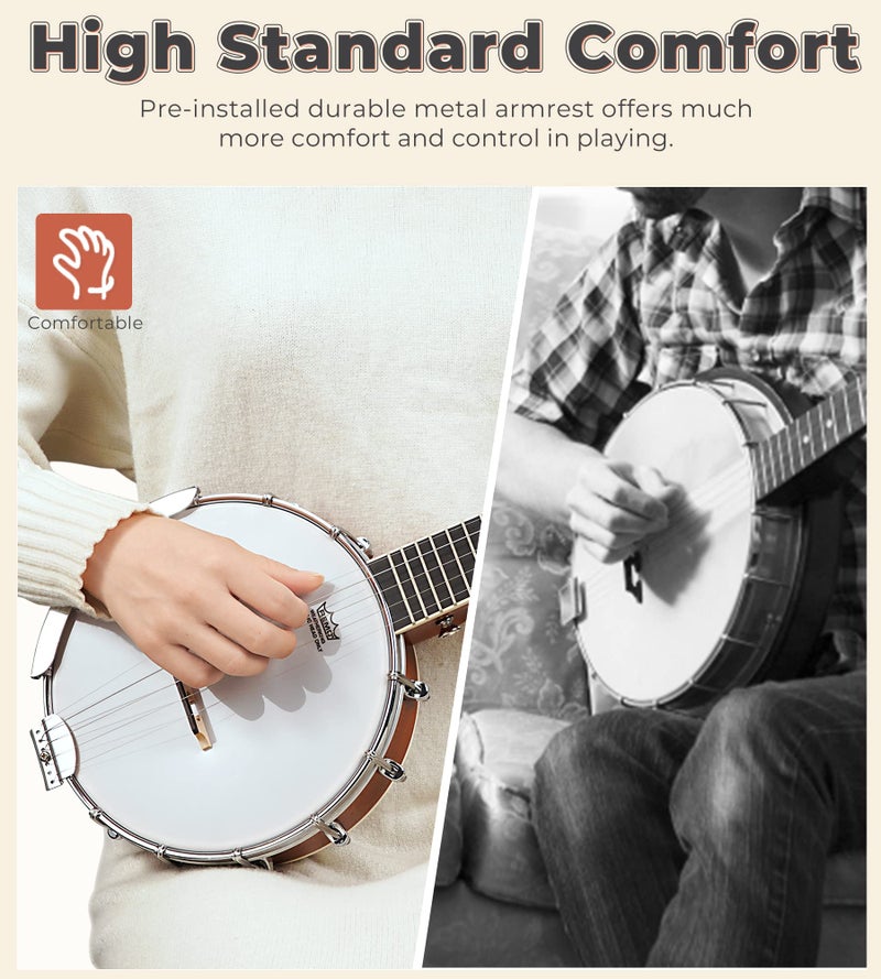 Vangoa 5 String Banjo 26 Inch, MINI Travel Banjo Beginner Kit with Remo Head, Open Back & Closed Solid Back with beginner Kit, Comfortable Carrying Bag - Image 4